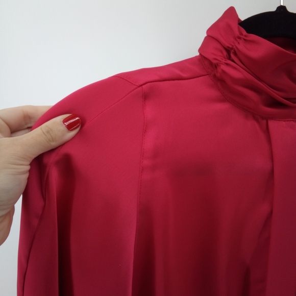 Vintage Shiny Blouse Concepts Pink Made in Korea Shoulder Pads Polyester Top 12 - Picture 7 of 9